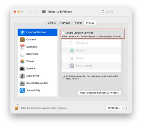 10. Disable Mac Location Services