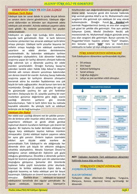 10. sınıf edebiyat ders notları