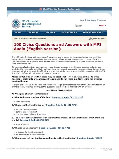 Unlock the Secrets of U.S. Citizenship: Learn 100 Civics Questions and Answers with MP3 Audio in English Version!
