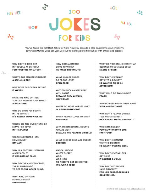 100 funny jokes for kids printable