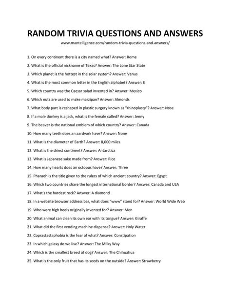 100 general trivia questions and answers