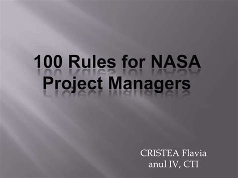 100 rules for nasa project managers