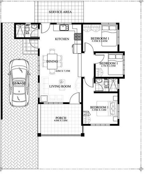 Modern House Plan, 3 Bedrooms, 1 Bathroom, 100 Square