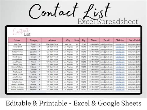100-sample-contact-list-excel