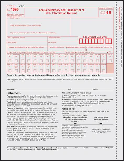 1096 Template For Preprinted Forms