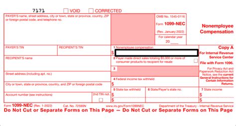 1099 nec form 2022 printable free 3 on a page