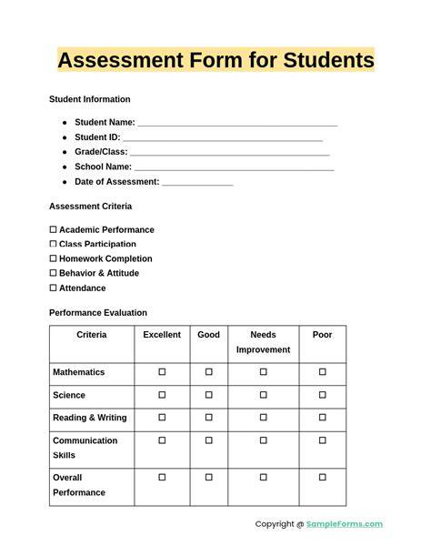 11+ Sample Assessment Forms Free & Premium Templates With Regard To