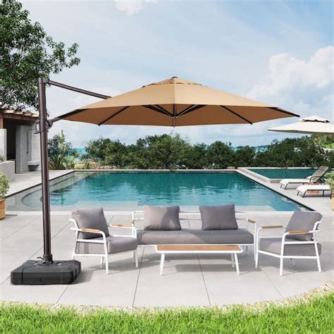Threshold 75LB 11 ft Cantilever Round Offset Patio Umbrella With Base Azure Set Target 379