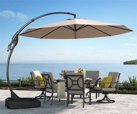 Hampton Bay 11 ft. LED Offset Patio Umbrella in Sunbrella SandYJAF052