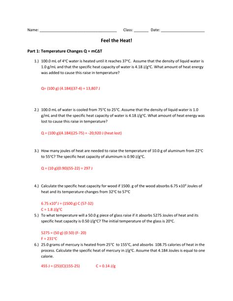 11.1 specific heat worksheet answers