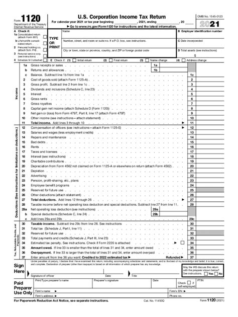 1120 tax form 2021 printable