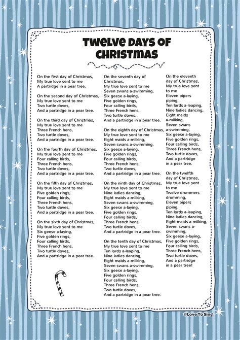12 Days Of Christmas Lyrics Printable Pdf