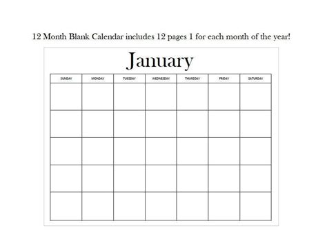 12 Month Calendar Template Word