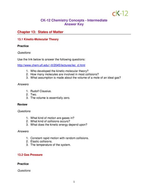 12 Best Images of States Of Matter Worksheet Answer Key - Chapter 13