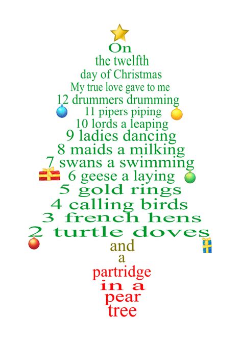 12 Days Of Christmas Lyrics Printable With Pictures