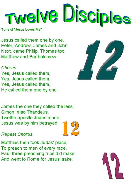 12 disciples song to jesus loves me tune