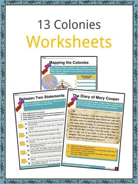 13 colonies facts kids worksheets