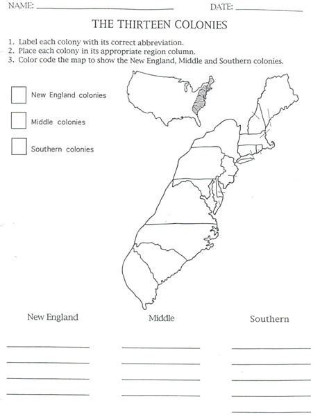 13 colonies map blank worksheet