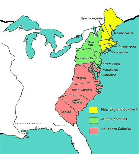 13 colonies map colored