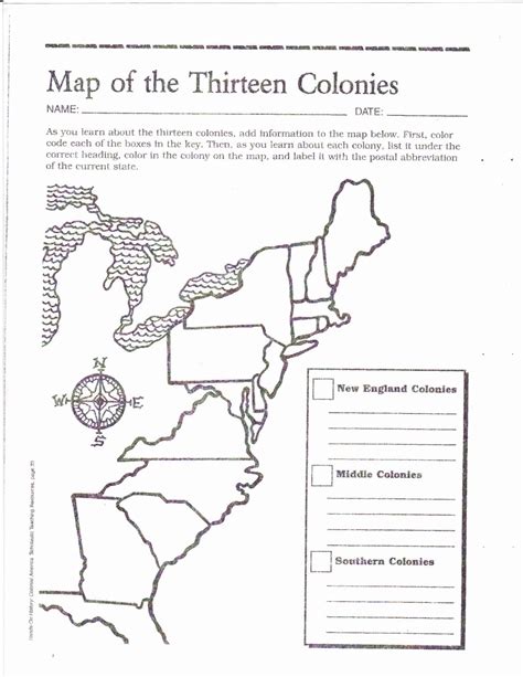 13 colonies map worksheet answer key