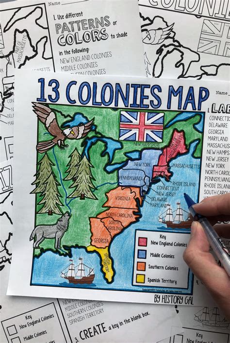 13 colonies map worksheet history gal