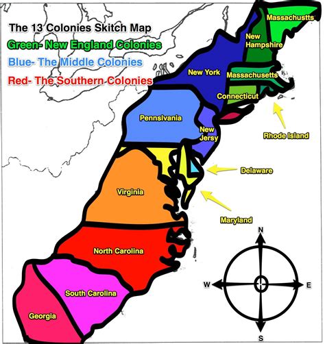 13 colonies names map