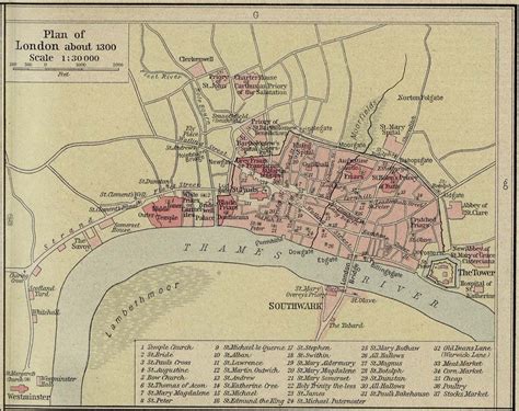 This map shows the size and layout of medieval London in around 1300