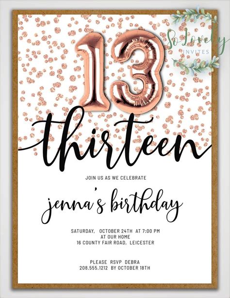 13th Birthday Invite Template