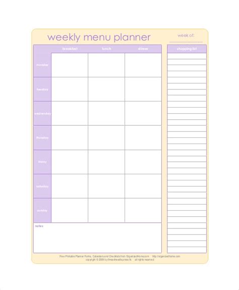 14+ Free Menu Planner Templates | MS Word & PDF Formats | Weekly menu