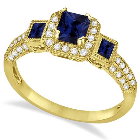 14k yellow gold blue sapphire ring