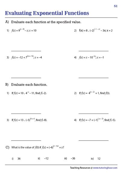 15 Best Images of Evaluating Functions Worksheet Algebra 1 - Exponents