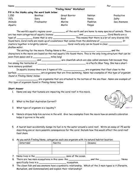 15 Best Images of Finding Nemo Worksheets With Answer Key - Finding