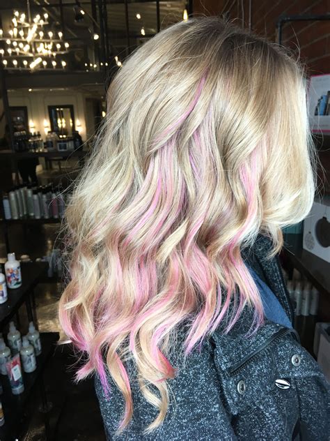 pink peekaboo highlights in my natural blonde hair! Pink blonde hair