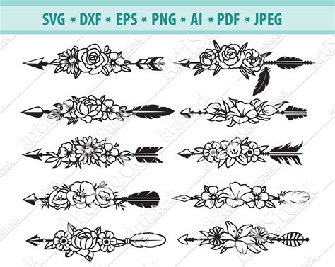 Download 15 Set of Ethnic Arrows and Flower Files DXF Files