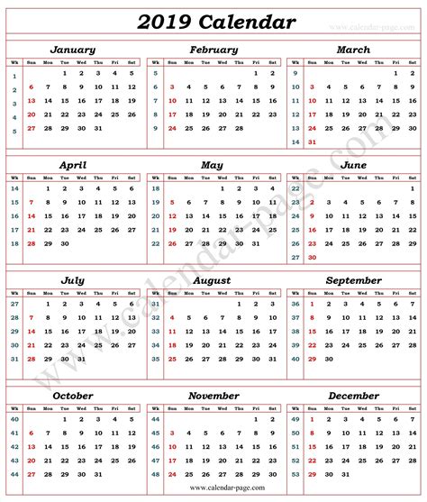 15 Week Calendar