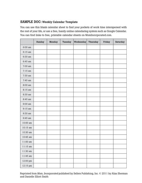 15 Minute Printable Schedule