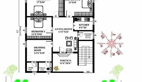 1560 House Plan West Facing 26x45 Model , 2bhk