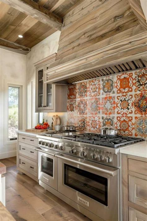 18. Create a rustic feel with a tiled backsplash