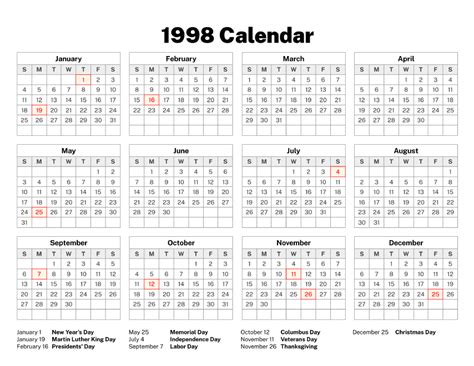 19 98 Calendar