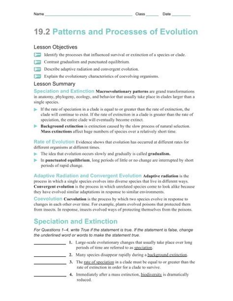 19.2 Patterns And Processes Of Evolution Answer Key