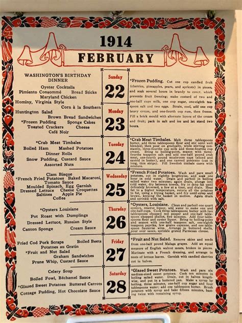 1913 Dinner Calendar