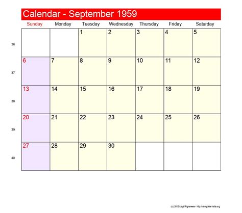 1959 September Calendar