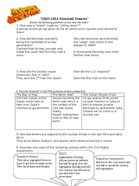 1960 1964 Poisoned Dreams Worksheet Answers