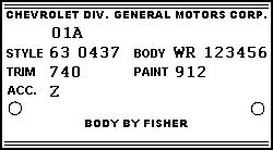 1963 Impala Cowl Tag Decoder