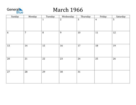 1966 March Calendar