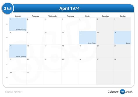 1974 April Calendar