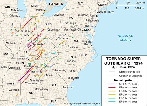 1974 tornado outbreak map