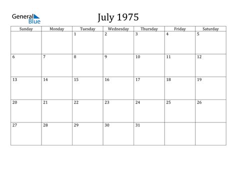 1975 Calendar July