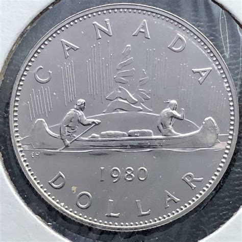 1935 Canada " Silver " V One Dollar 1 Canoe Coin Voyageur Ed