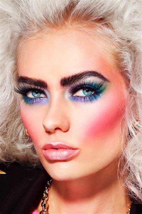 80s makeup looks with bright eyeshadow and dark eyeliner